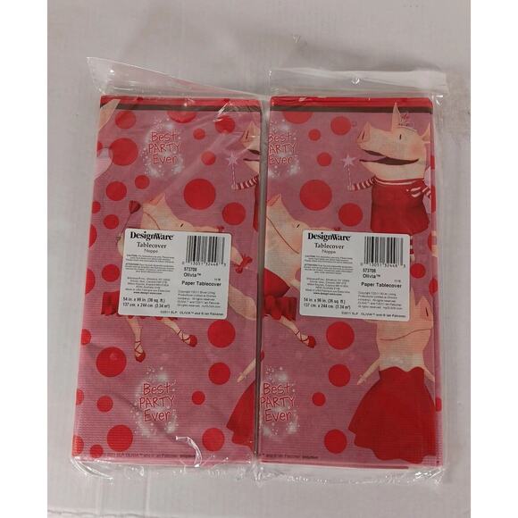 Lot of 2 Olivia Paper Table Cover 54"x 96" Birthday Party Pig Red and Pink 2011 - Picture 6 of 6